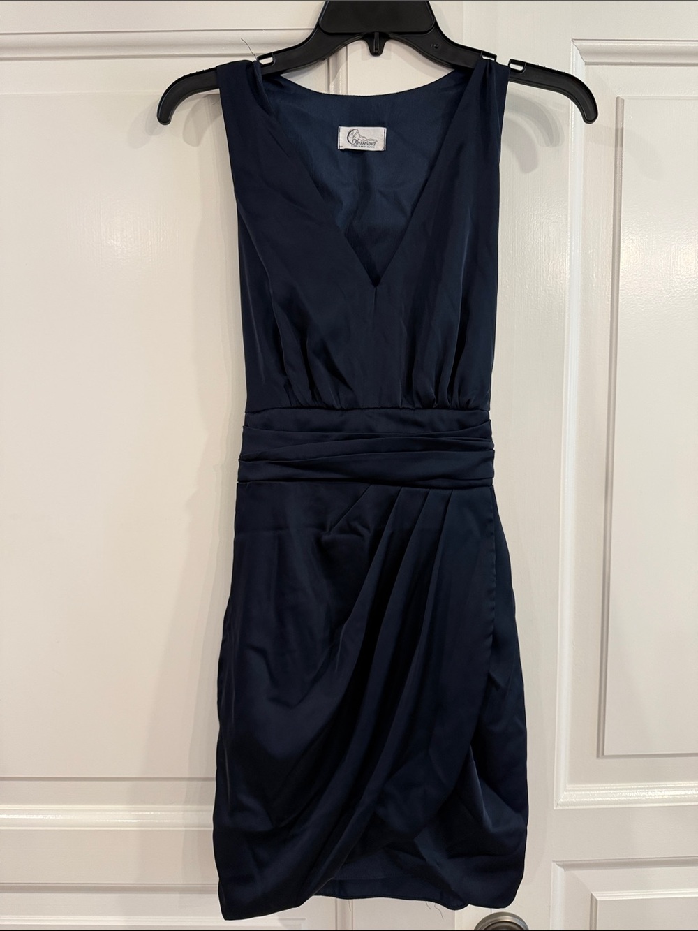 Charisma Midnight Navy V-Neck Sleeveless Draped Cocktail Dress